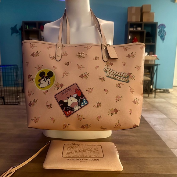Coach Handbags - Coach X Disney Reversible Minnie Mouse Pink Patches City Zip Tote Bag Purse